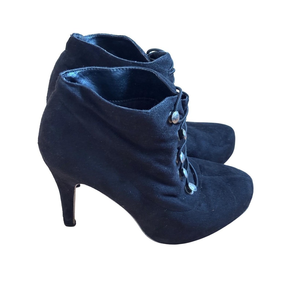 Vintage Womens Black Suede Lace Up Ankle Boots Stiletto Heel Size 8